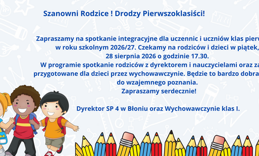 Zdjęcie do Spotkanie integracyjne dla pierwszoklasist&oacute;w i rodzic&oacute;w